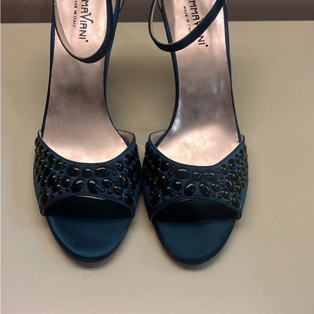 Blue Wedge Sandals with Braided Strap and Adjustable Ankle